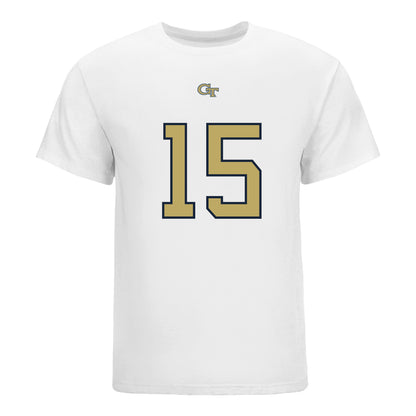 Georgia Tech Yellow Jackets #15 Luke Harpring Student Athlete Football T-Shirt In White - Front View