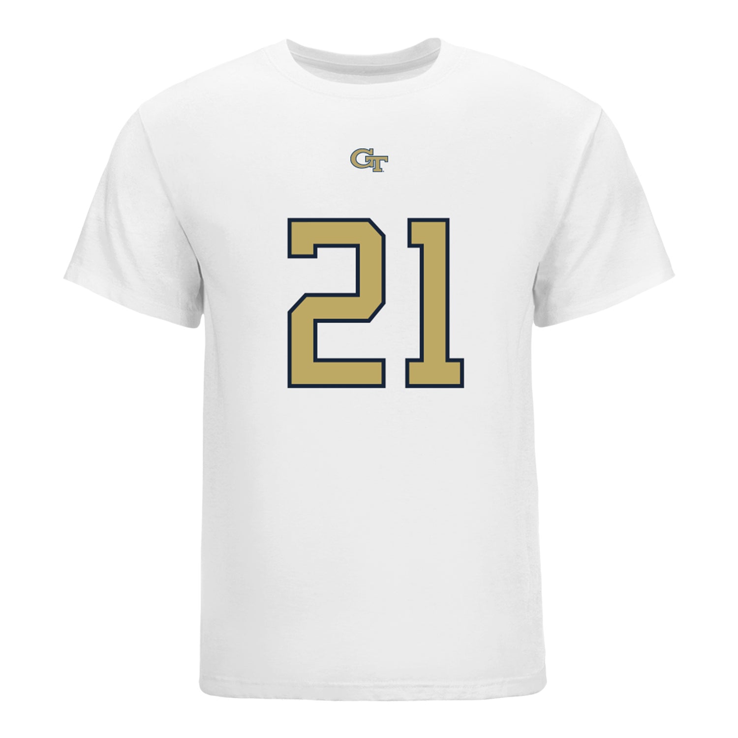 Georgia Tech Yellow Jackets #21 Elgin Sessions Student Athlete Football T-Shirt In White - Front View