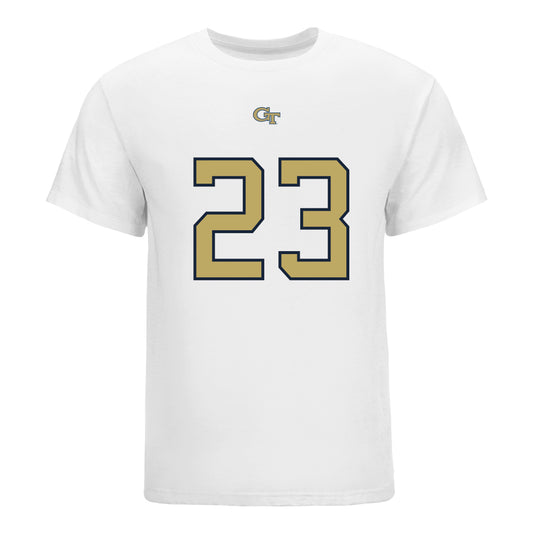 Georgia Tech Yellow Jackets #23 Zachary Tobe Student Athlete Football T-Shirt In White - Front View