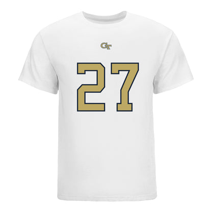 Georgia Tech Yellow Jackets #27 Chad Alexander Student Athlete Football T-Shirt In White - Back View