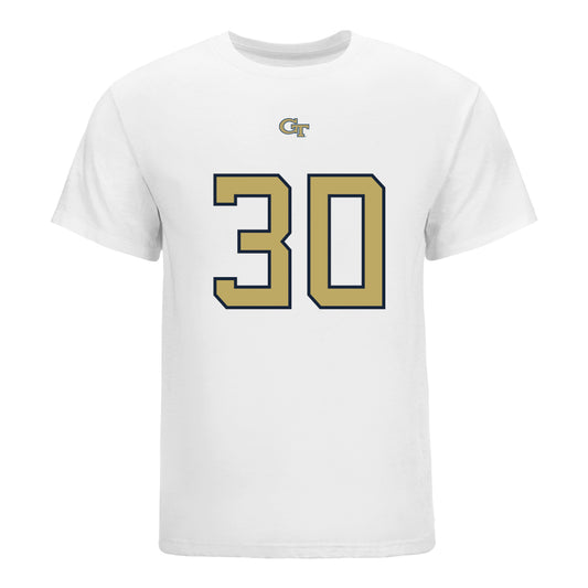 Georgia Tech Yellow Jackets #30 Lawson Pritchett Student Athlete Football T-Shirt In White - Front View