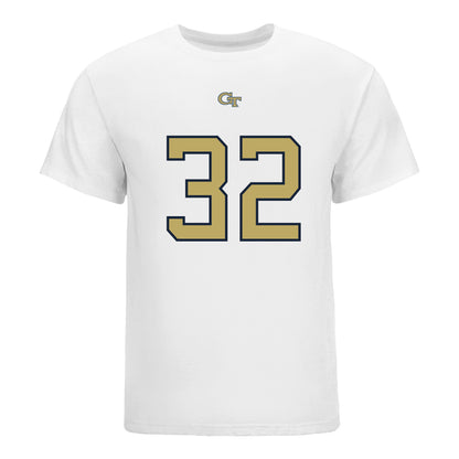 Georgia Tech Yellow Jackets #32 Jayden Barr Student Athlete Football T-Shirt In White - Front View