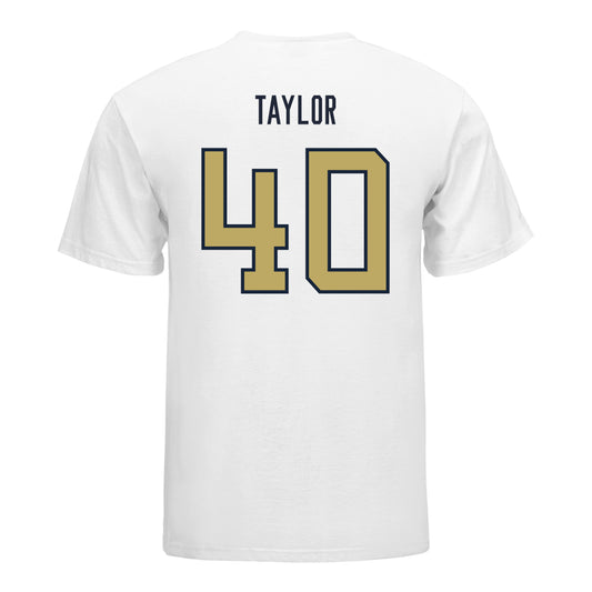 Georgia Tech Yellow Jackets #40 Joshua Taylor Student Athlete Football T-Shirt In White - Back View