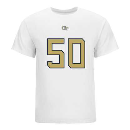 Georgia Tech Yellow Jackets #50 Santana Alo-Tupuola Student Athlete Football T-Shirt In White - Front View
