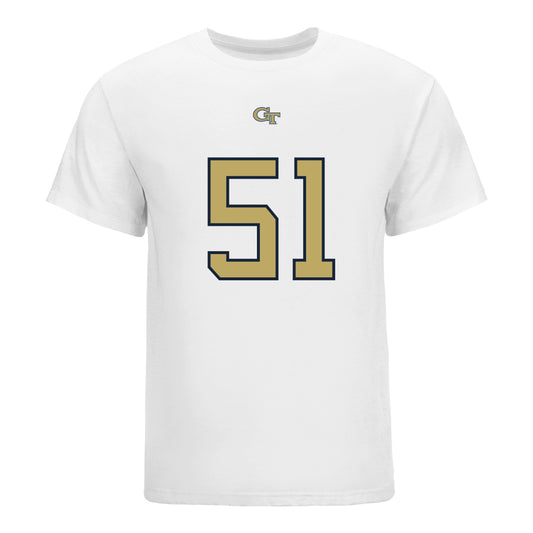 Georgia Tech Yellow Jackets #51 Kevin Peay Student Athlete Football T-Shirt In White - Front View