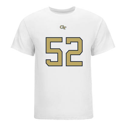 Georgia Tech Yellow Jackets #52 Harrison Moore Student Athlete Football T-Shirt In White - Front View