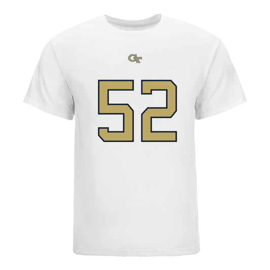 Georgia Tech Yellow Jackets #52 Harrison Moore Student Athlete Football T-Shirt In White - Front View