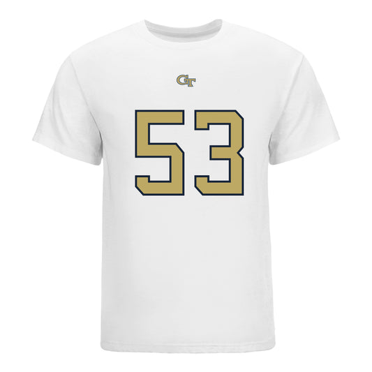 Georgia Tech Yellow Jackets #53 Jack Collins Student Athlete Football T-Shirt In White - Front View