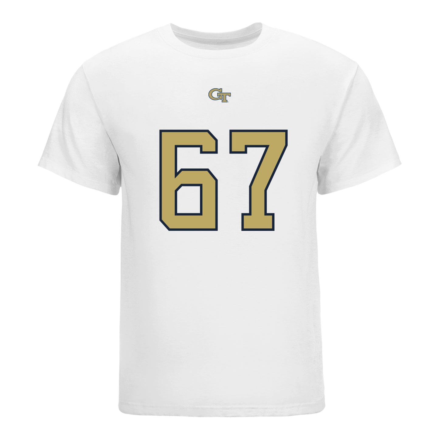 Georgia Tech Yellow Jackets #67 Joe Fusile Student Athlete Football T-Shirt In White - Front View