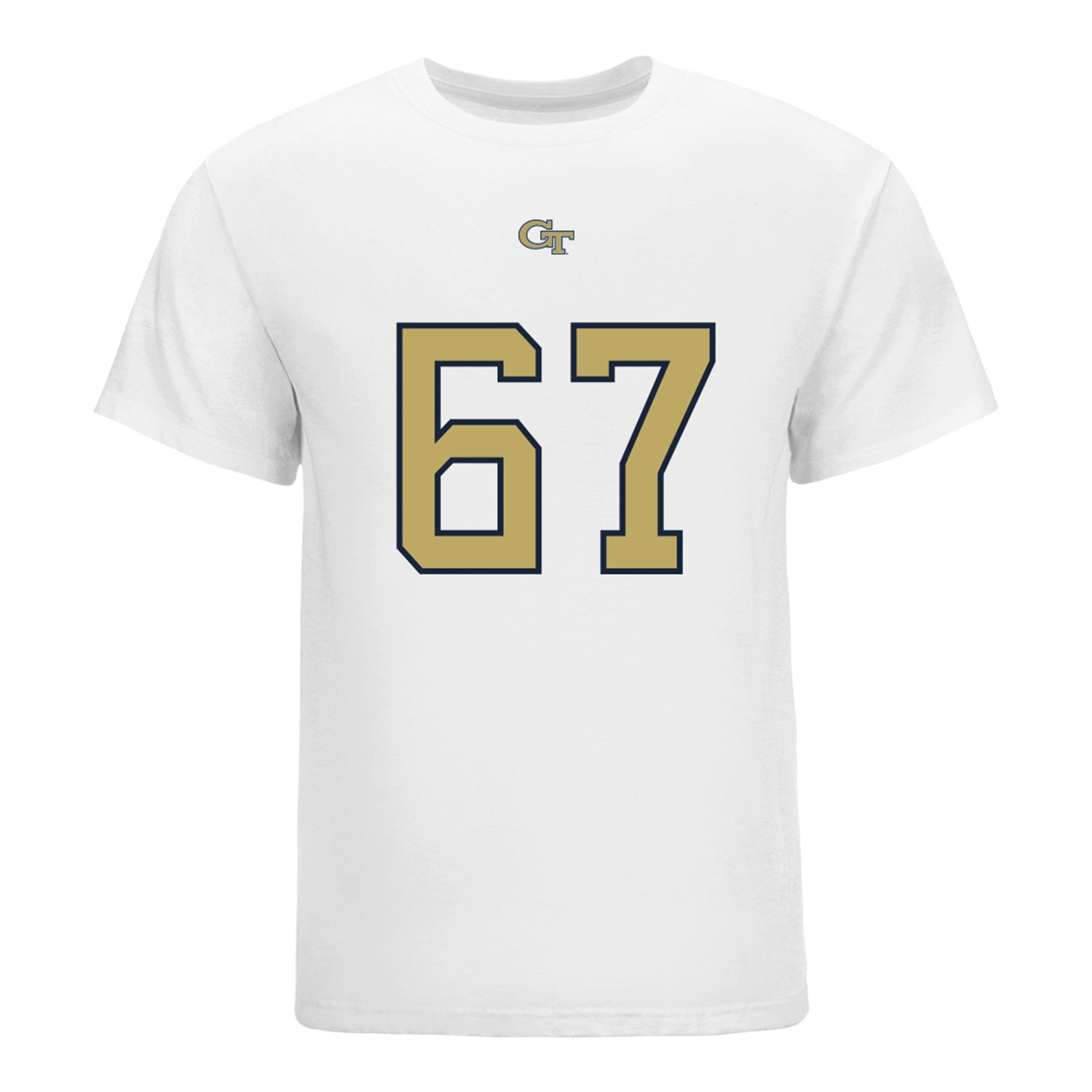 Georgia Tech Yellow Jackets #67 Joe Fusile Student Athlete Football T-Shirt In White - Front View