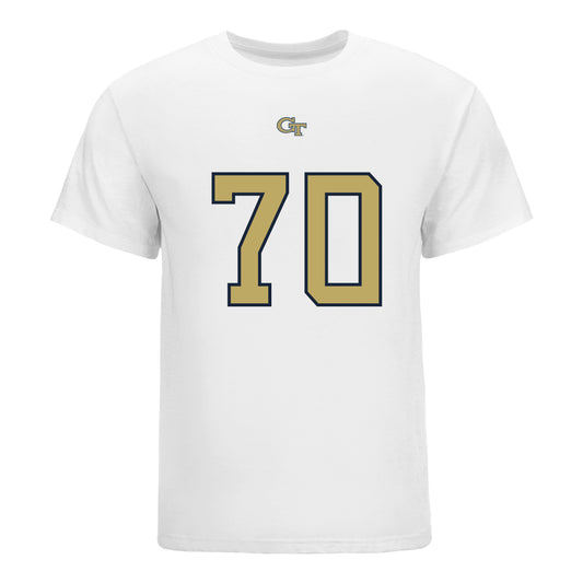 Georgia Tech Yellow Jackets #70 Jameson Riggs Student Athlete Football T-Shirt In White - Front View