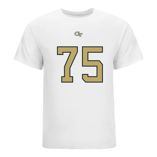 Georgia Tech Yellow Jackets #75 Andrew Rosinski Student Athlete Football T-Shirt In White - Front View