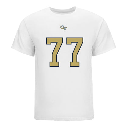 Georgia Tech Yellow Jackets #77 Keylan Rutledge Student Athlete Football T-Shirt In White - Front View