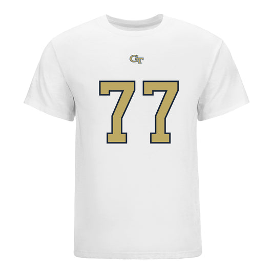 Georgia Tech Yellow Jackets #77 Keylan Rutledge Student Athlete Football T-Shirt In White - Front View