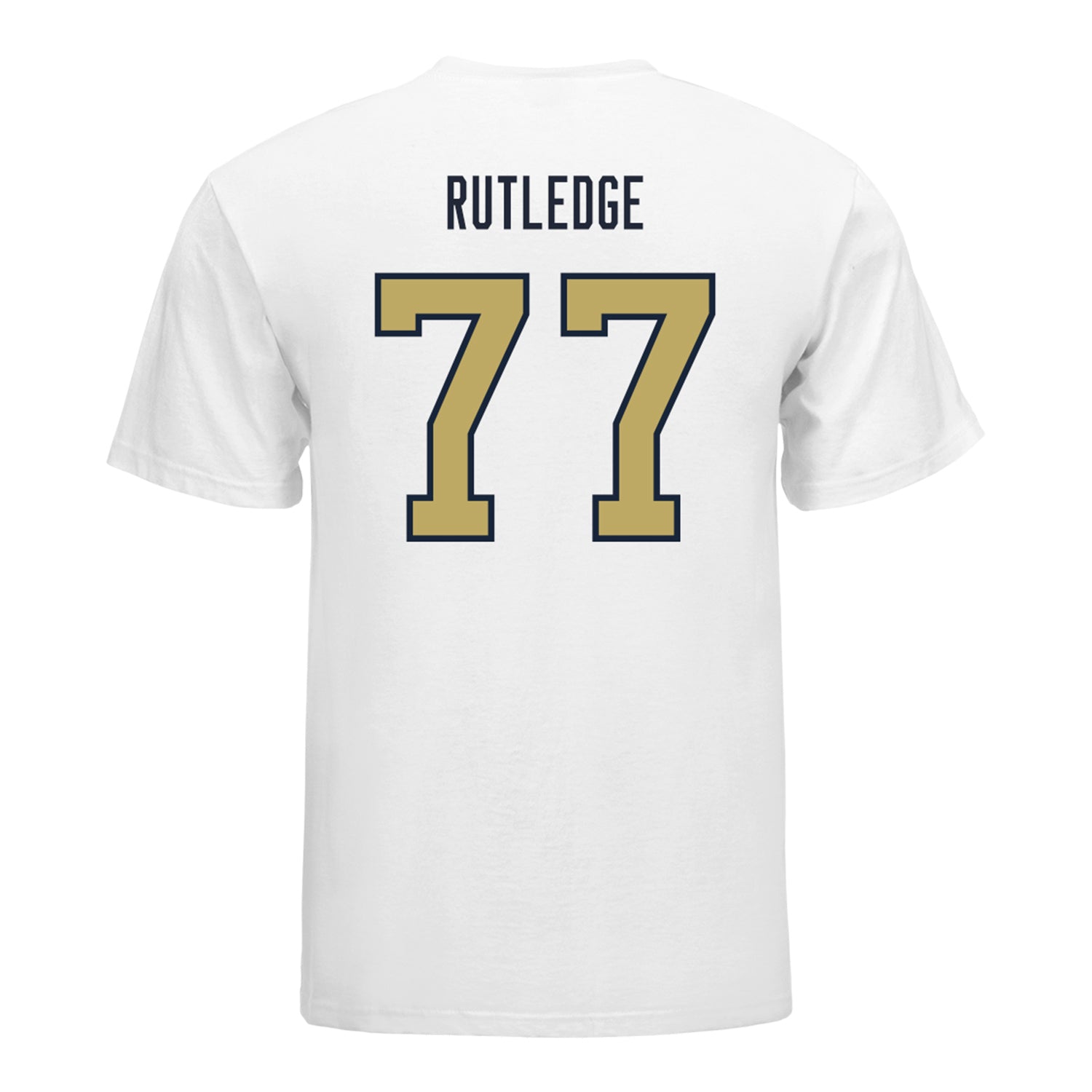 Georgia Tech Yellow Jackets #77 Keylan Rutledge Student Athlete Football T-Shirt In White - Back View