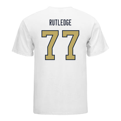 Georgia Tech Yellow Jackets #77 Keylan Rutledge Student Athlete Football T-Shirt In White - Back View