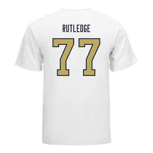 Georgia Tech Yellow Jackets #77 Keylan Rutledge Student Athlete Football T-Shirt In White - Back View