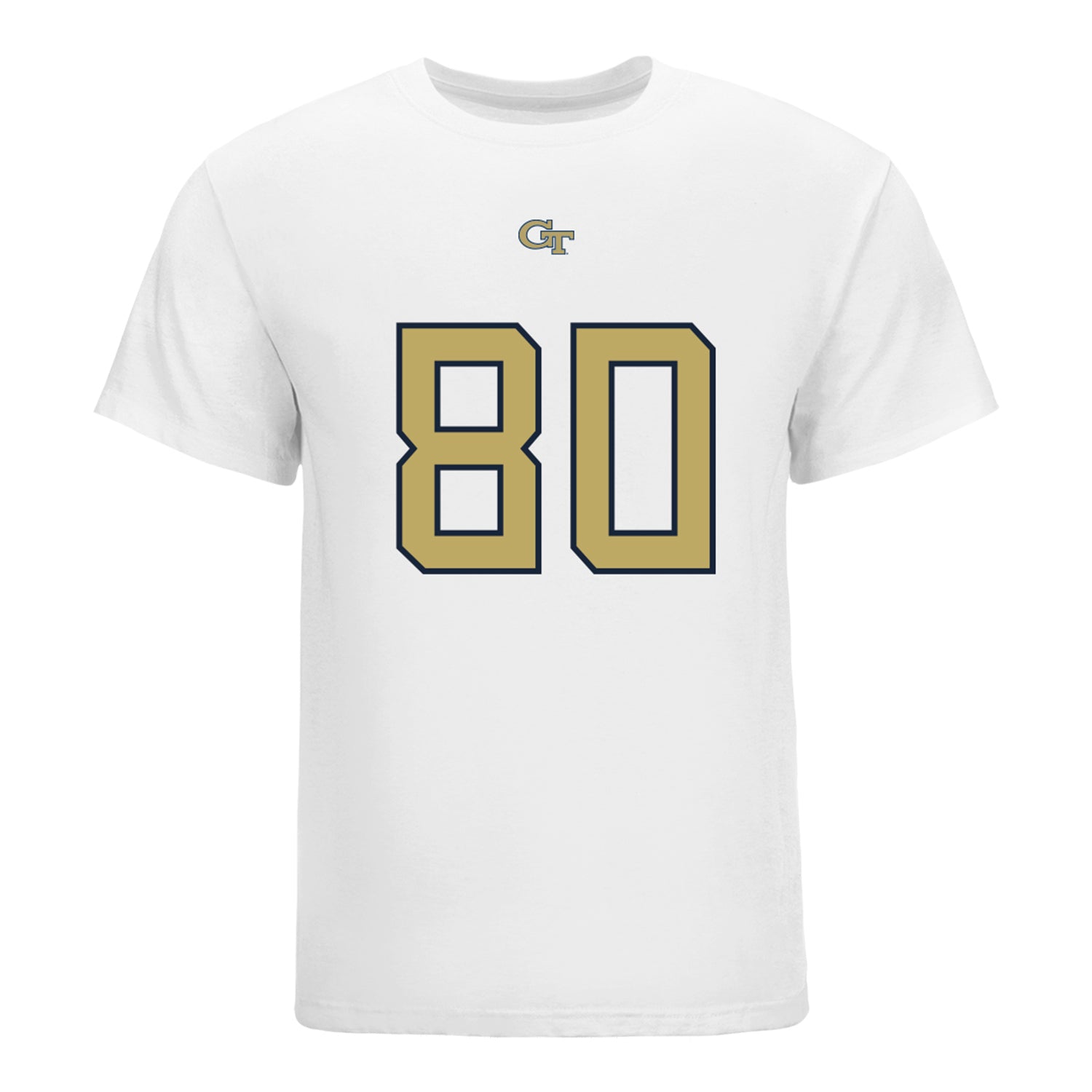 Georgia Tech Yellow Jackets #80 Brett Seither Student Athlete Football T-Shirt IN White - Front View