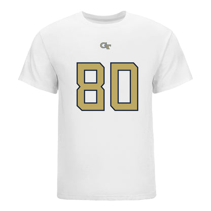 Georgia Tech Yellow Jackets #80 Brett Seither Student Athlete Football T-Shirt IN White - Front View