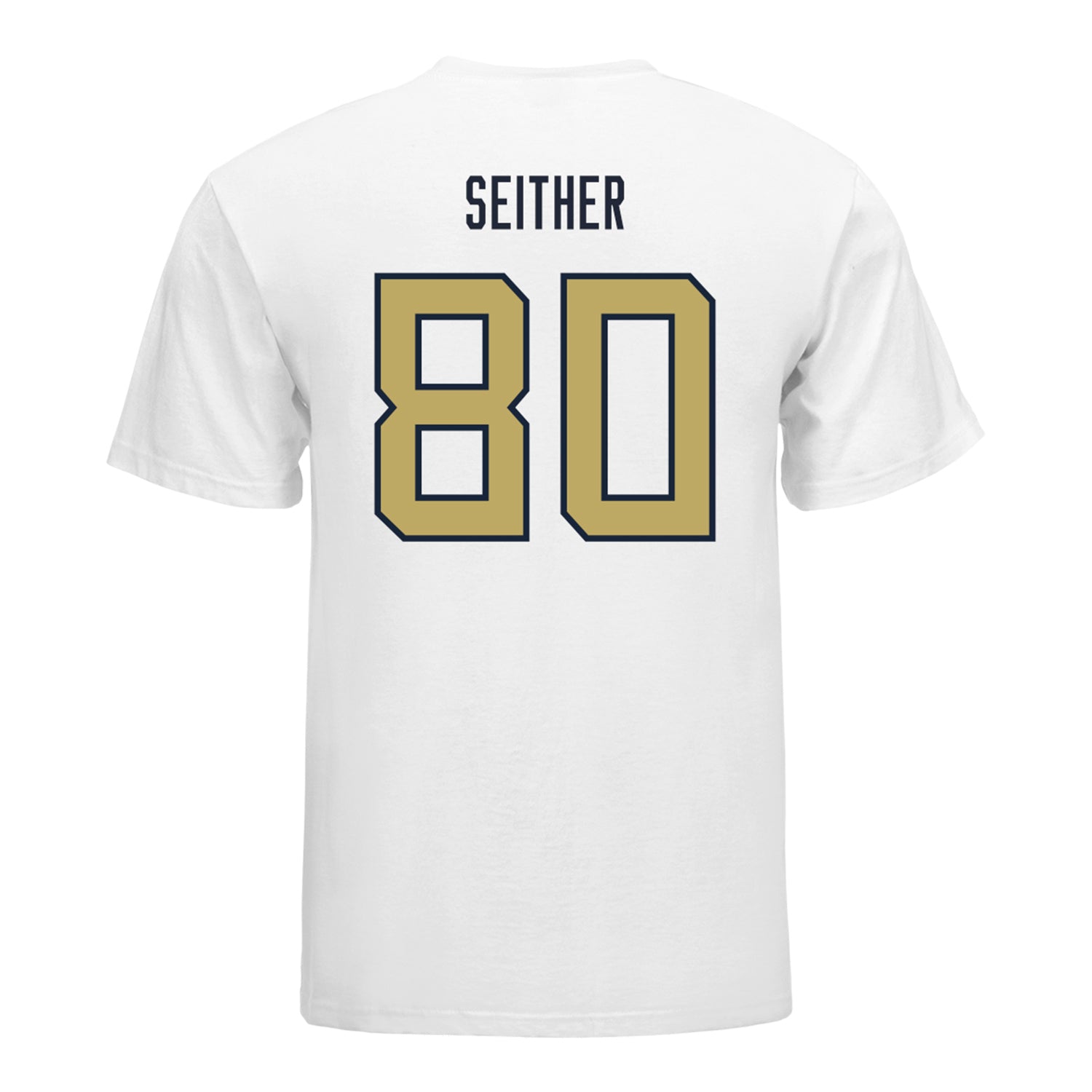 Georgia Tech Yellow Jackets #80 Brett Seither Student Athlete Football T-Shirt IN White - Back View