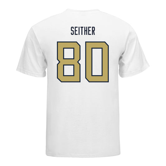 Georgia Tech Yellow Jackets #80 Brett Seither Student Athlete Football T-Shirt IN White - Back View