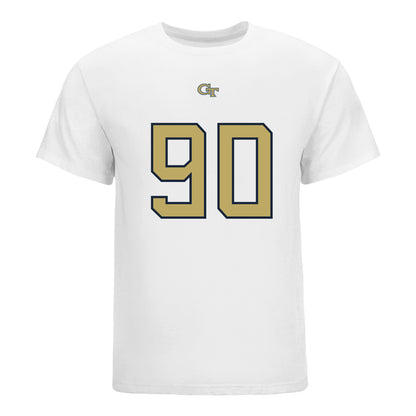 Georgia Tech Yellow Jackets #90 Blake Belin Student Athlete Football T-Shirt In White - Front View