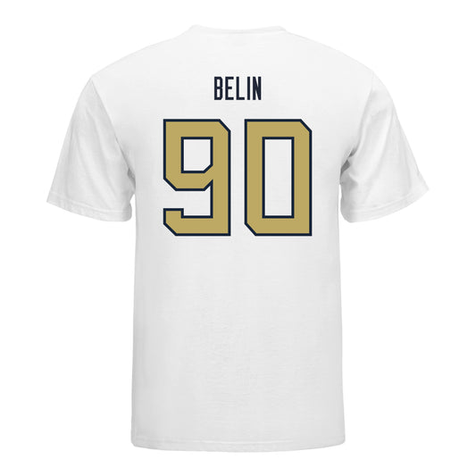 Georgia Tech Yellow Jackets #90 Blake Belin Student Athlete Football T-Shirt In White - Back View