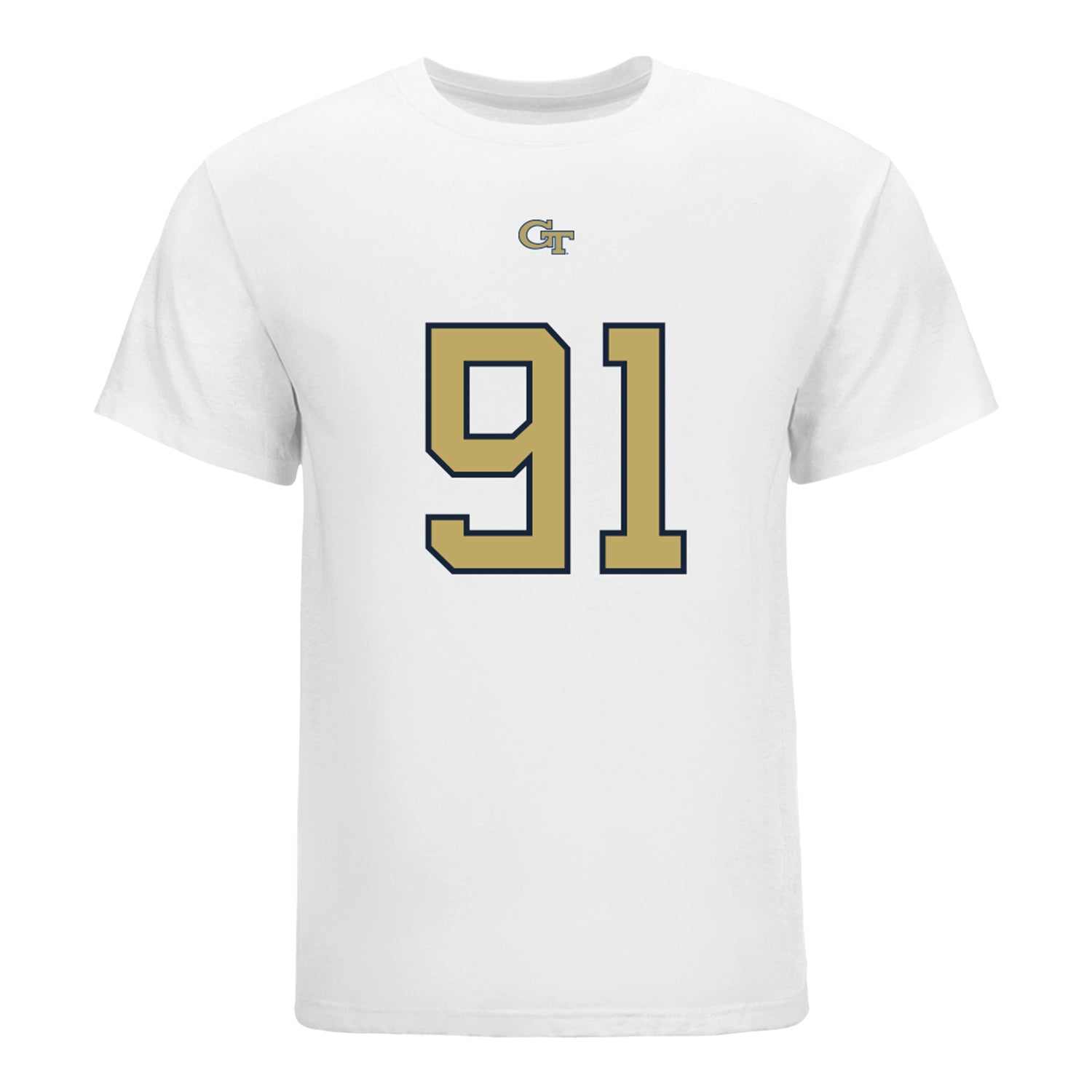 Georgia Tech Yellow Jackets #91 Andre Fuller Jr. Student Athlete Football T-Shirt In White - Front View