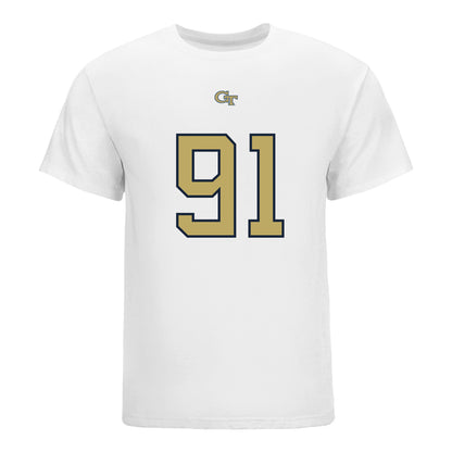 Georgia Tech Yellow Jackets #91 Andre Fuller Jr. Student Athlete Football T-Shirt In White - Front View