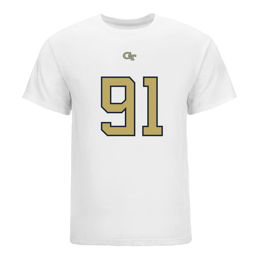 Georgia Tech Yellow Jackets #91 Andre Fuller Jr. Student Athlete Football T-Shirt In White - Front View