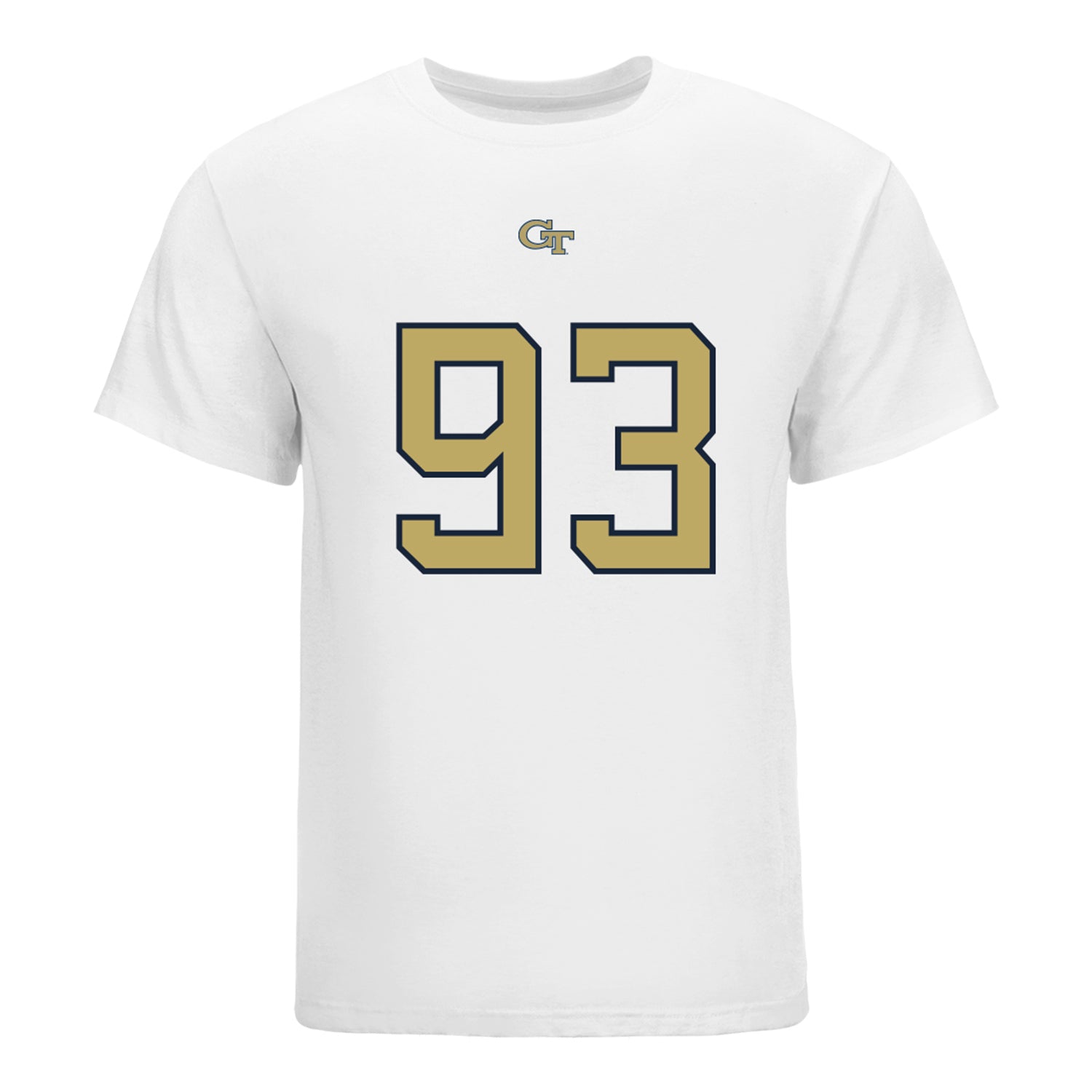 Georgia Tech Yellow Jackets #93 Drew Cohen Student Athlete Football T-Shirt In White - Front View