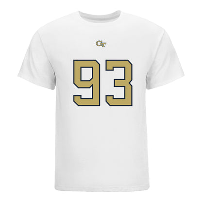 Georgia Tech Yellow Jackets #93 Drew Cohen Student Athlete Football T-Shirt In White - Front View