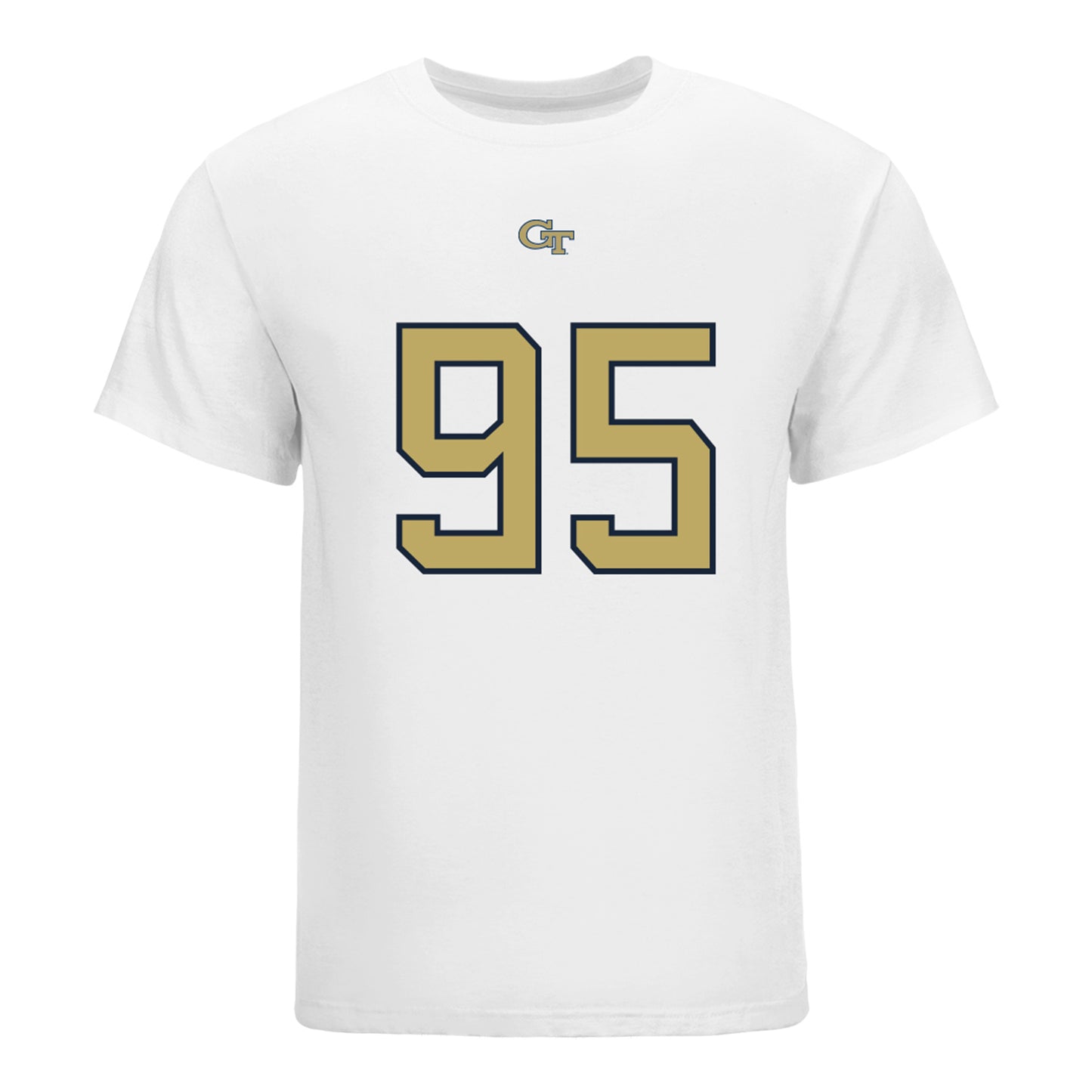 Georgia Tech Yellow Jackets #95 Jason Moore Student Athlete Football T-Shirt In White - Front View