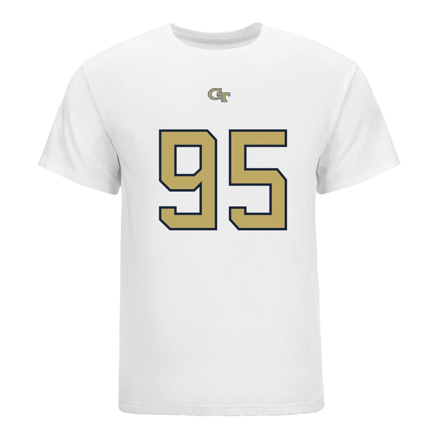 Georgia Tech Yellow Jackets #95 Jason Moore Student Athlete Football T-Shirt In White - Front View
