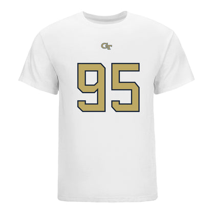 Georgia Tech Yellow Jackets #95 Jason Moore Student Athlete Football T-Shirt In White - Front View