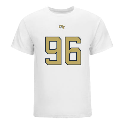 Georgia Tech Yellow Jackets #96 Shymeik Jones Student Athlete Football T-Shirt In White - Front View