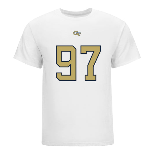 Georgia Tech Yellow Jackets #97 Landen Marshall Student Athlete Football T-Shirt In White - Front View