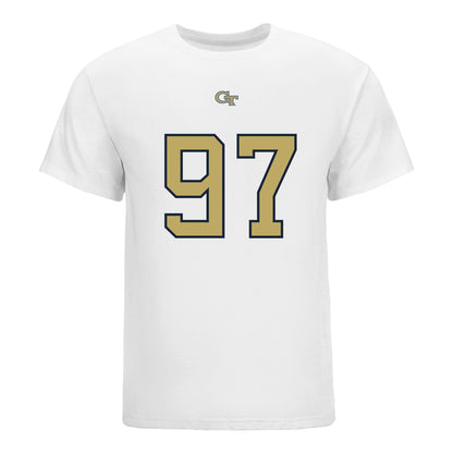 Georgia Tech Yellow Jackets #97 Landen Marshall Student Athlete Football T-Shirt In White - Front View