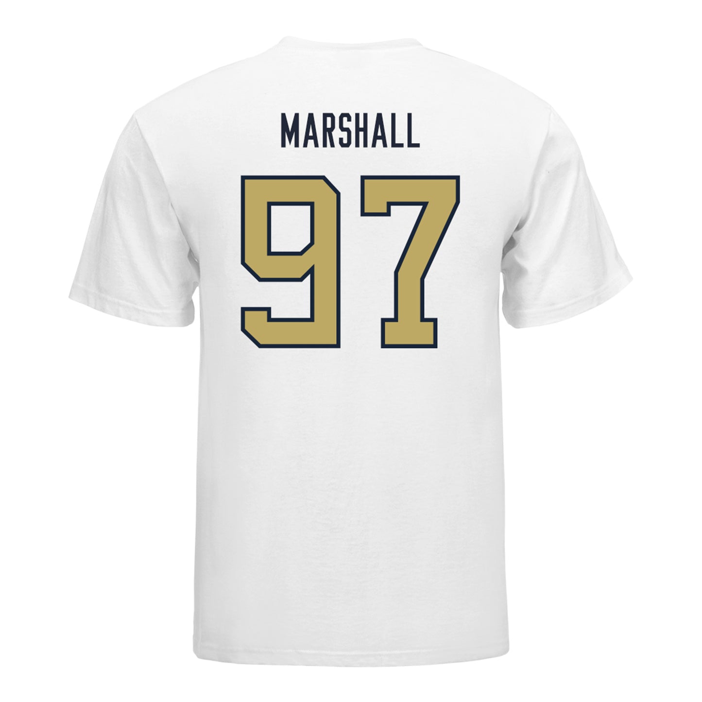 Georgia Tech Yellow Jackets #97 Landen Marshall Student Athlete Football T-Shirt In White - Back View