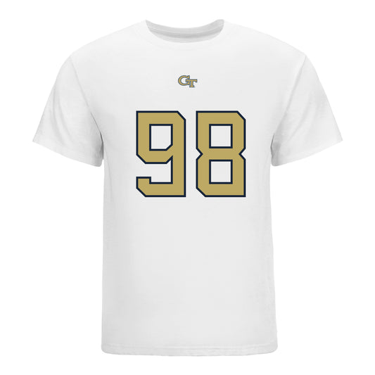 Georgia Tech Yellow Jackets #98 Amontrae Bradford Student Athlete Football T-Shirt In White - Front View