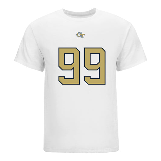 Georgia Tech Yellow Jackets #99 Jordan Van Den Berg Student Athlete Football T-Shirt In White - Front View