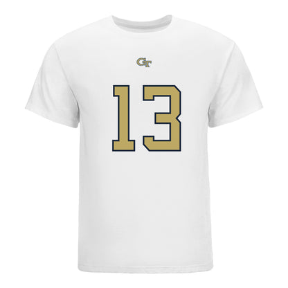 Georgia Tech Yellow Jackets #13 Savion Riley Student Athlete Football T-Shirt In White - Front View