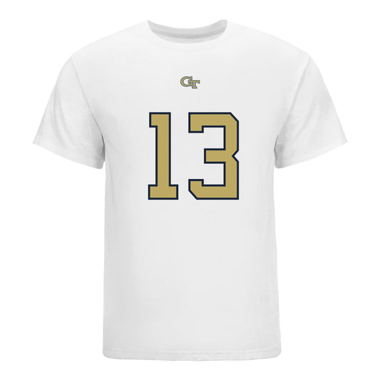 Georgia Tech Yellow Jackets #13 Rahkeem Smith Student Athlete Football T-Shirt In White - Front View