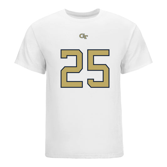 Georgia Tech Yellow Jackets #25 Dalen Penson Student Athlete Football T-Shirt In White - Front View