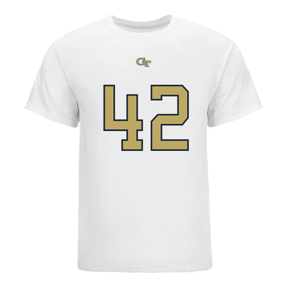 Georgia Tech Yellow Jackets #42 Will Benton Student Athlete Football T-Shirt In White - Front View