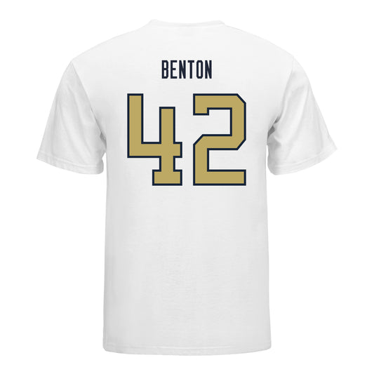 Georgia Tech Yellow Jackets #42 Will Benton Student Athlete Football T-Shirt In White - Back View