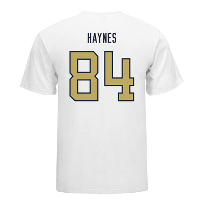 Georgia Tech Yellow Jackets #84 Evan Haynes Student Athlete Football T-Shirt In White - Back View