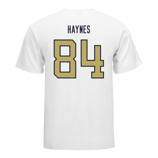 Georgia Tech Yellow Jackets #84 Evan Haynes Student Athlete Football T-Shirt In White - Back View