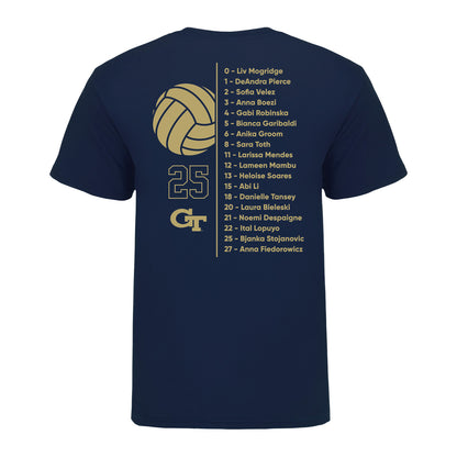 Georgia Tech Yellow Jackets 2025-2026 Women's Volleyball Team T-Shirt - Back View
