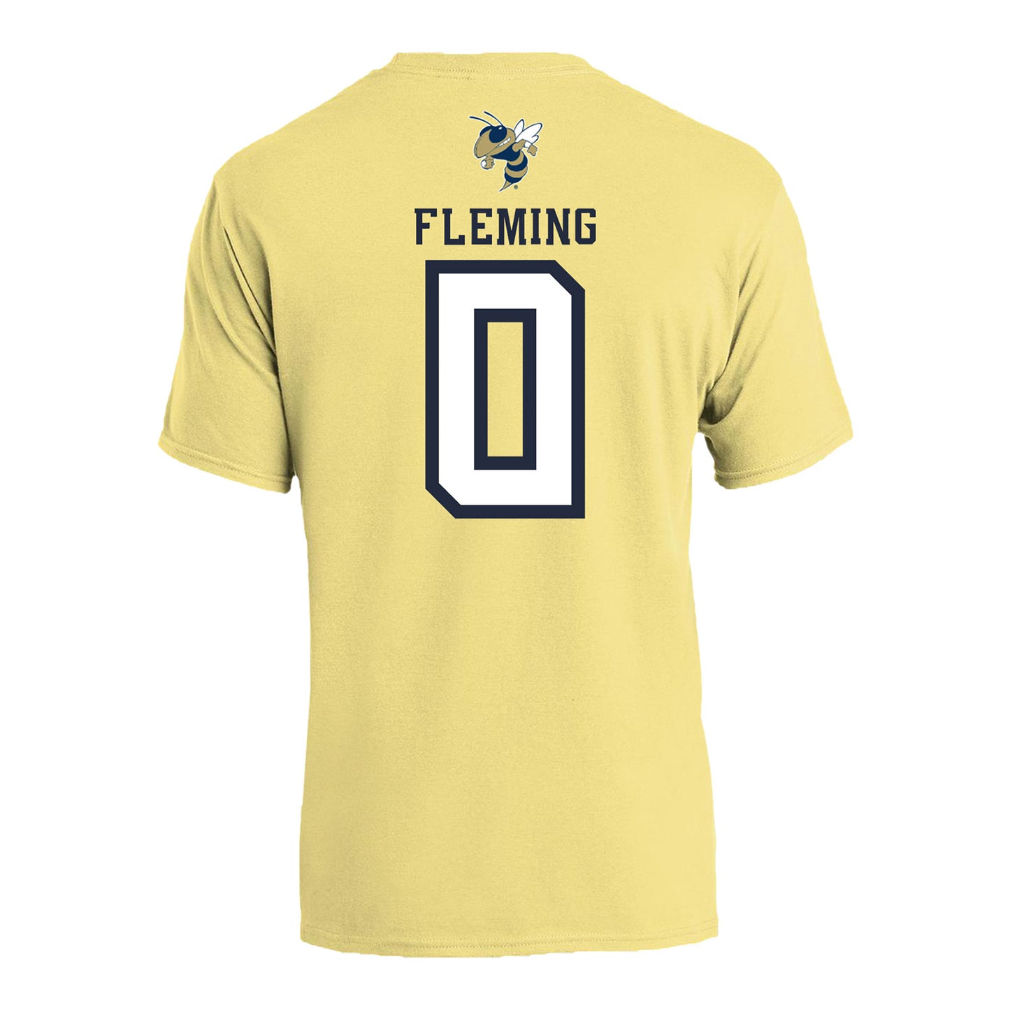 Georgia Tech Men's Basketball Student Athlete T-Shirt #0 Akai Fleming In Gold - Back View